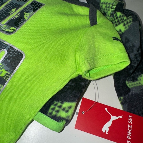 Puma Neon Green Kids Bodysuit Set 6-9M - Picture 3 of 5